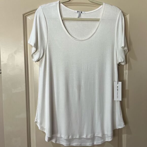 NWT THREE DOTS Short Sleeve Tunic Top Scoop Neck Round Hem White Women’s Size L - Picture 1 of 5